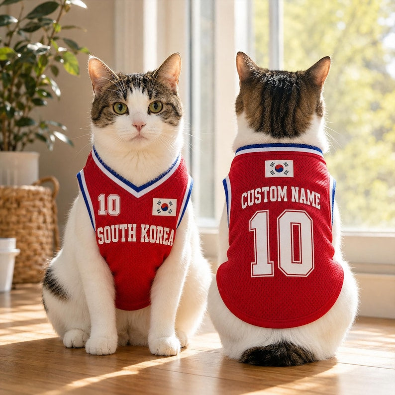 Custom SouthKorea Mesh Pet Jersey, Personalized Name & Number Soccer Shirt for Dogs Cats