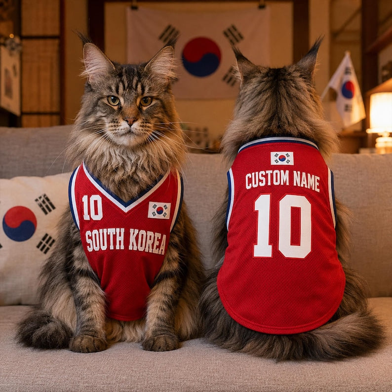 Custom SouthKorea Mesh Pet Jersey, Personalized Name & Number Soccer Shirt for Dogs Cats
