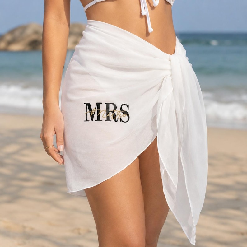 Personalized Embroidered Beach Wrap for Women, Custom Name Sarong Monogram Beach Cover Up