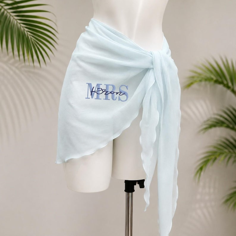 Personalized Embroidered Beach Wrap for Women, Custom Name Sarong Monogram Beach Cover Up