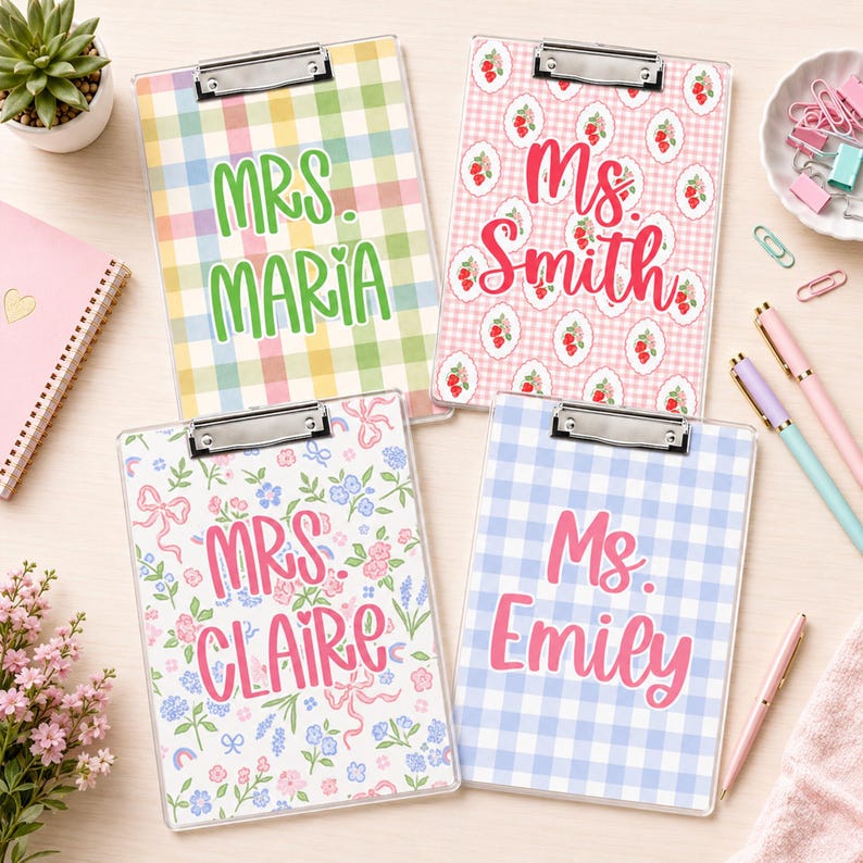 Custom Vintage Floral Teacher Acrylic Clipboard: Personalized Back To School Teacher Gift