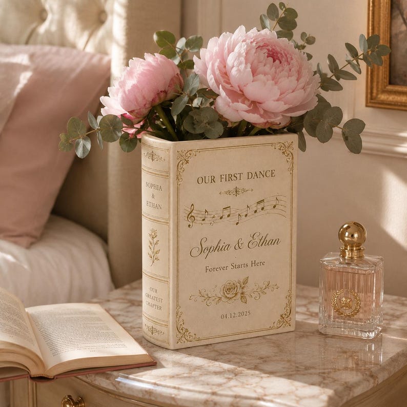 Custom Wedding Gifts Ceramic Book Vase, Personalised Wedding Gift for Couple