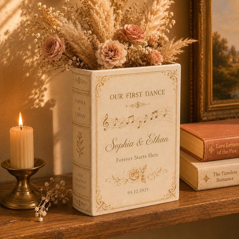 Custom Wedding Gifts Ceramic Book Vase, Personalised Wedding Gift for Couple