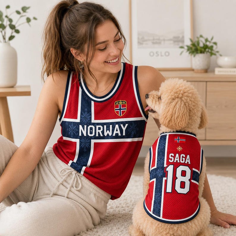 Personalized Norway Dog Soccer Jersey, Custom Pet Name Number Shirt, Norway Inspired Pet Jersey