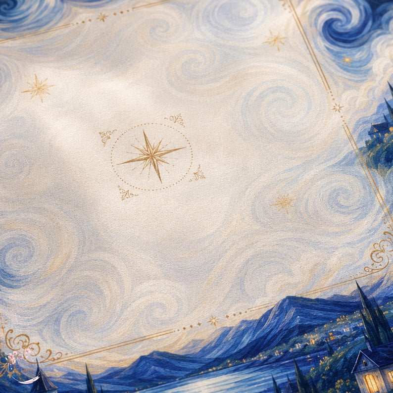 Celestial Starry Night Mahjong Mat, American Mahjong Mat, Moon and Stars Mahjong Gift, Cosmic Game Table Mat