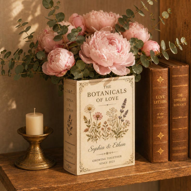 Custom Wedding Gifts Ceramic Book Vase, Personalised Wedding Gift for Couple