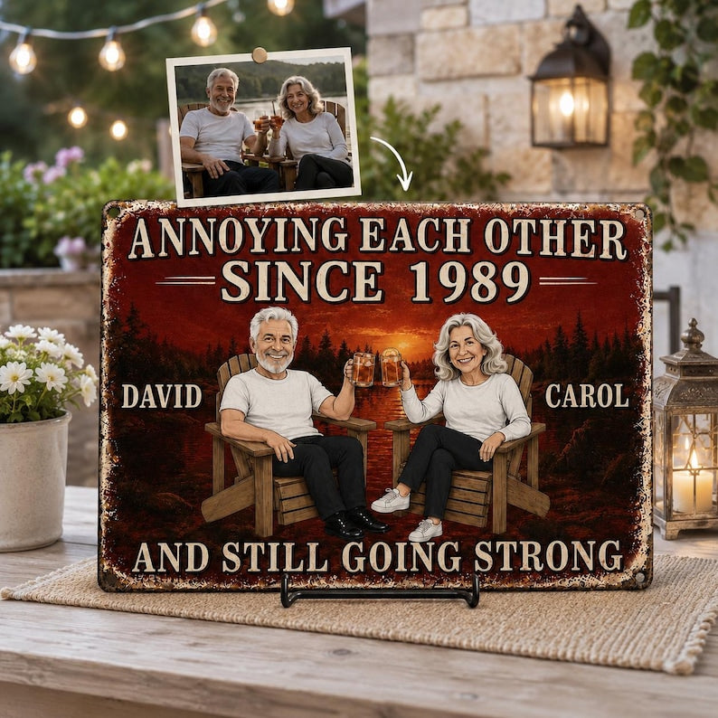 Personalized Annoying Each Other Metal Sign, Anniversary Gift For Couple, Photo Sunset Wall Decor