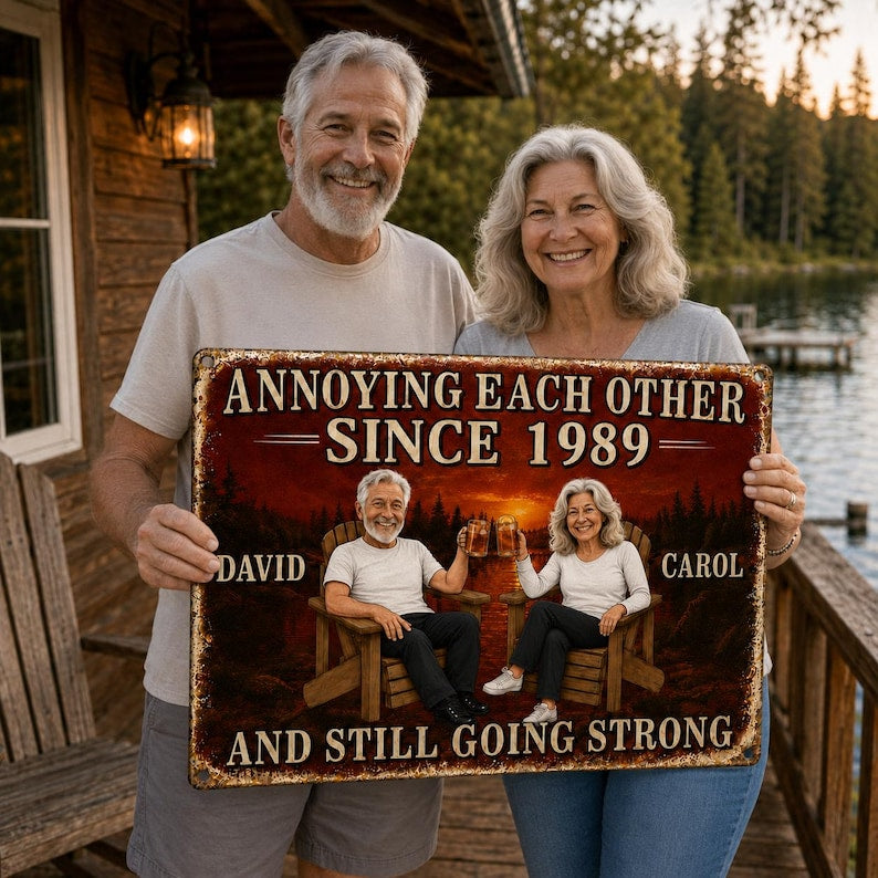 Personalized Annoying Each Other Metal Sign, Anniversary Gift For Couple, Photo Sunset Wall Decor
