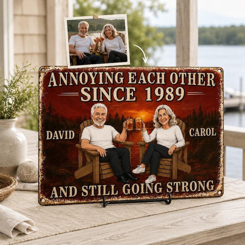Personalized Annoying Each Other Metal Sign, Anniversary Gift For Couple, Photo Sunset Wall Decor