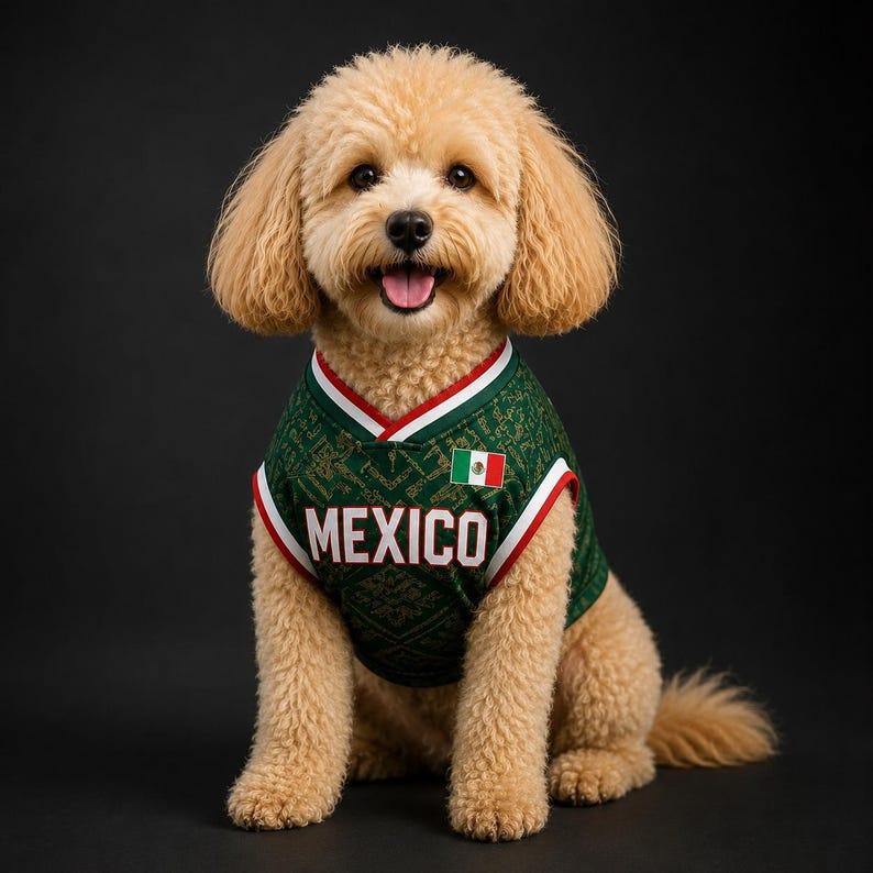 Personalized Mexico Pet Soccer Jersey, Custom Dog Cat Football Shirt, Name Number Puppy Sportswear