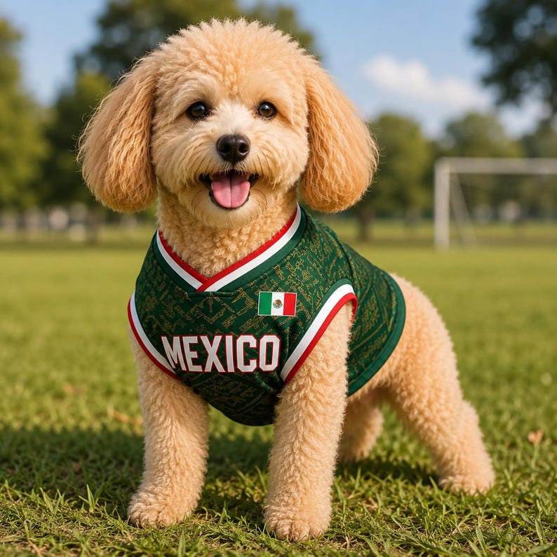 Personalized Mexico Pet Soccer Jersey, Custom Dog Cat Football Shirt, Name Number Puppy Sportswear