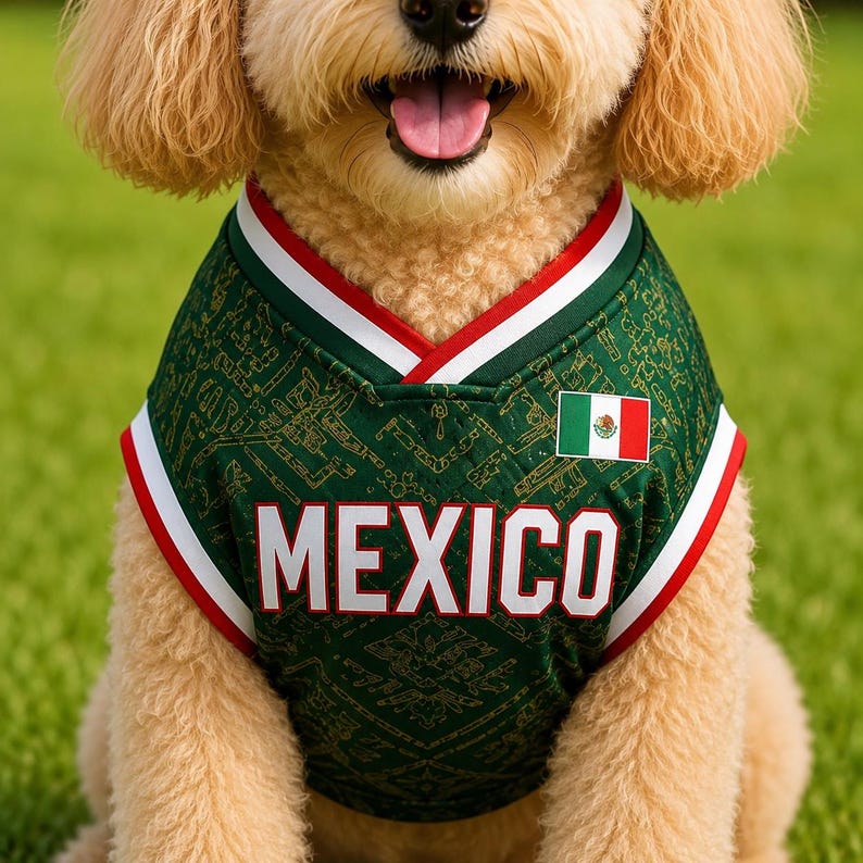 Personalized Mexico Pet Soccer Jersey, Custom Dog Cat Football Shirt, Name Number Puppy Sportswear
