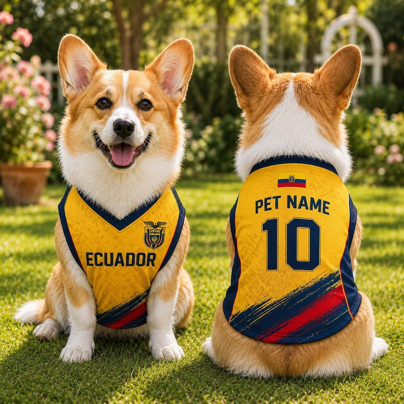 Personalized Ecuador Mesh Pet Soccer Jersey, Ecuador Football Shirt