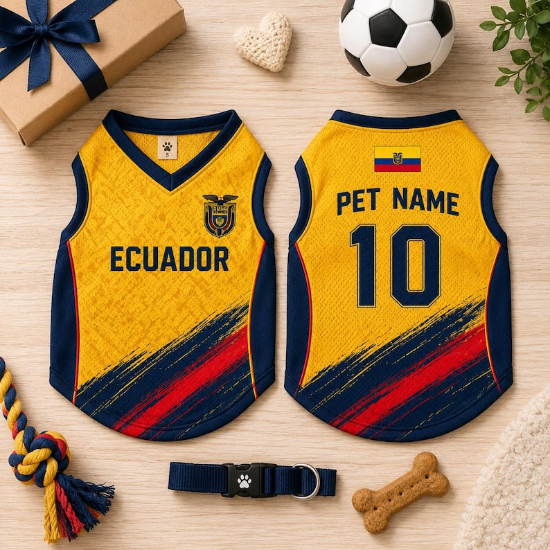 Personalized Ecuador Mesh Pet Soccer Jersey, Ecuador Football Shirt