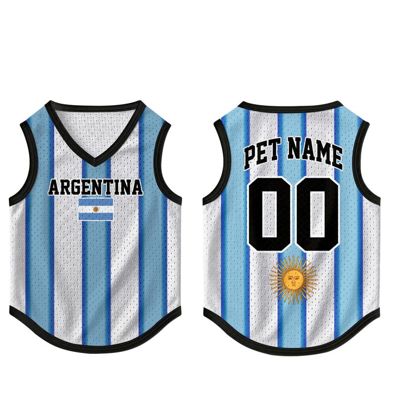 Custom Argentina Mesh Pet Football Jersey, Personalized Outfit for Dogs Cats