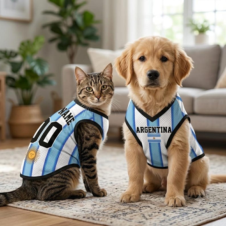 Custom Argentina Mesh Pet Football Jersey, Personalized Outfit for Dogs Cats
