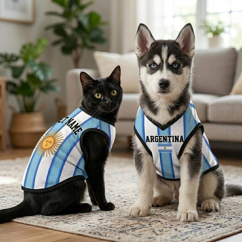 Custom Argentina Mesh Pet Football Jersey, Personalized Outfit for Dogs Cats