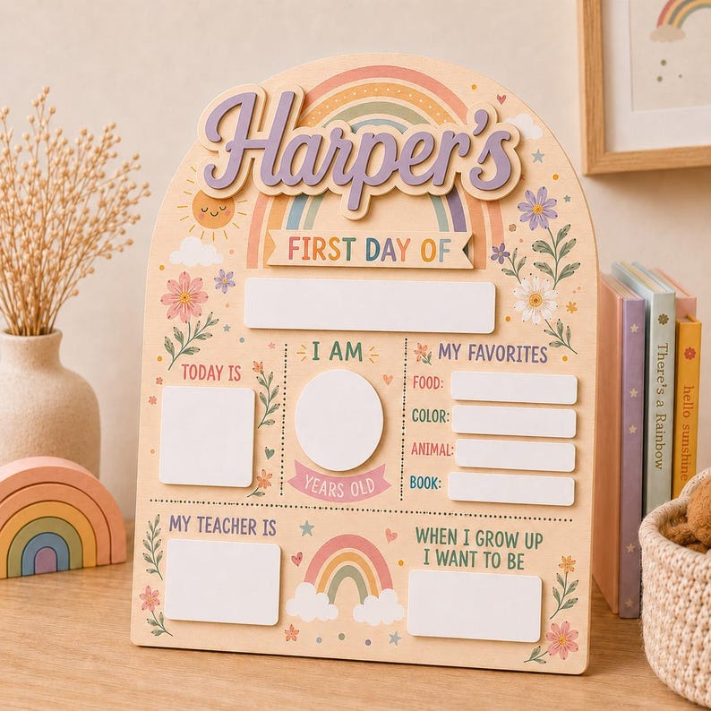 Personalized First and Last Day of School Sign, Back to School Board Kids Gift