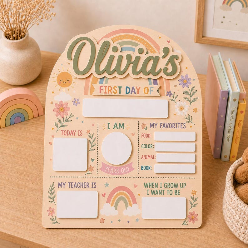 Personalized First and Last Day of School Sign, Back to School Board Kids Gift