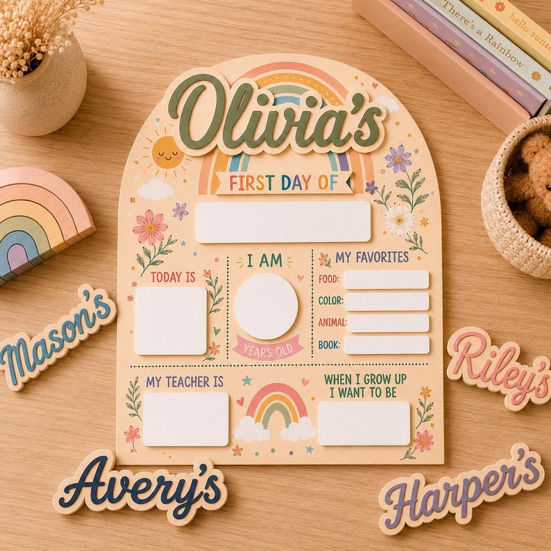 Personalized First and Last Day of School Sign, Back to School Board Kids Gift