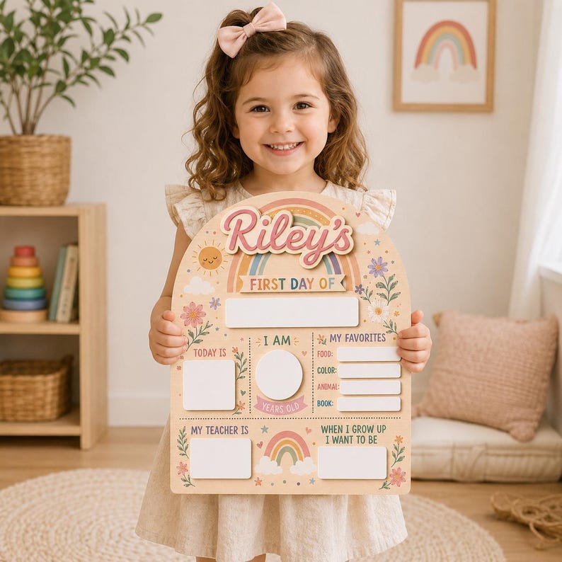 Personalized First and Last Day of School Sign, Back to School Board Kids Gift