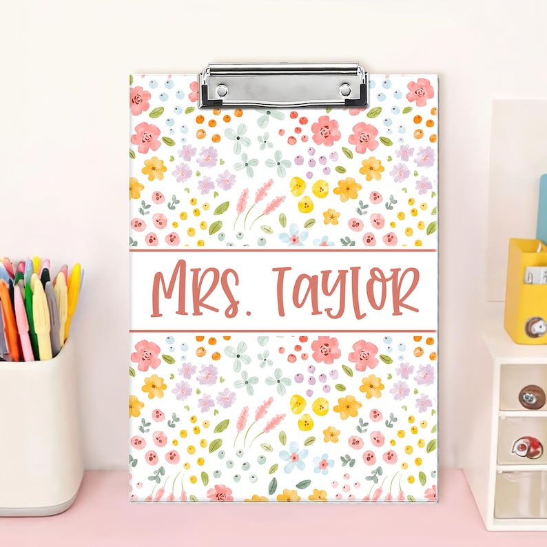 Custom Vintage Grandmillennial Floral Teacher Acrylic Clipboard: Back To School Teacher Gift