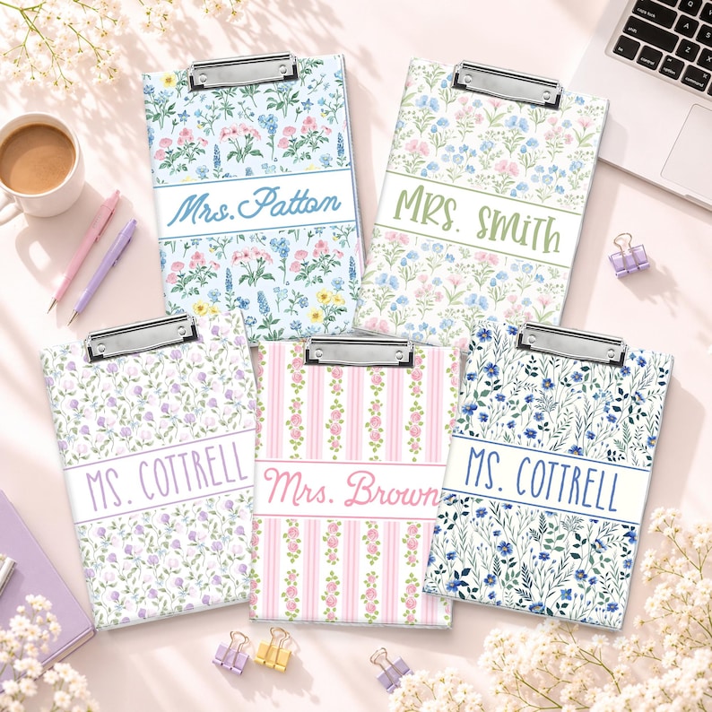 Custom Vintage Grandmillennial Floral Teacher Acrylic Clipboard: Back To School Teacher Gift