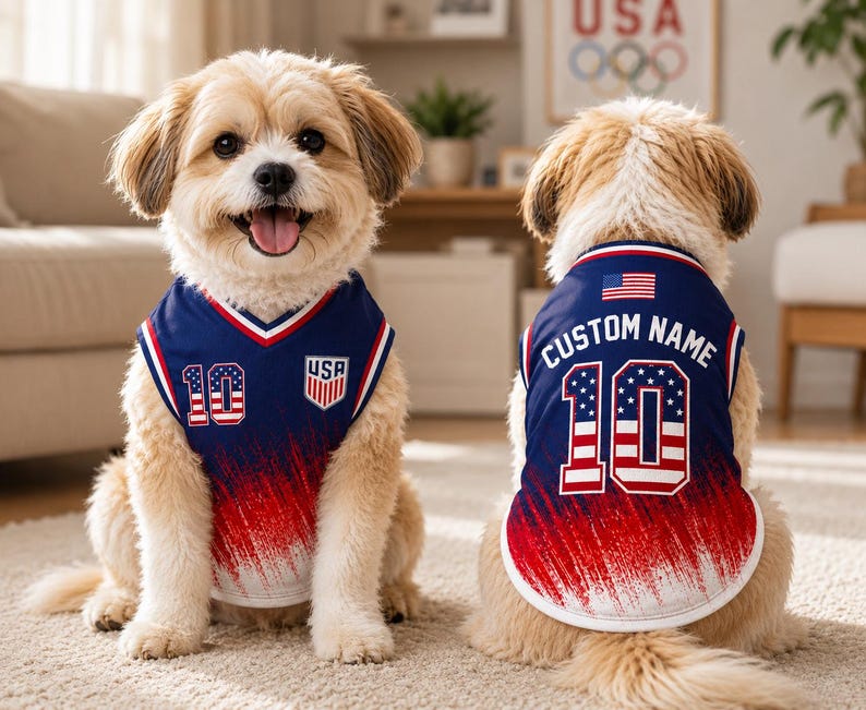 Personalized USA Mesh Pet Football Jersey, Custom Patriotic Pet Shirt