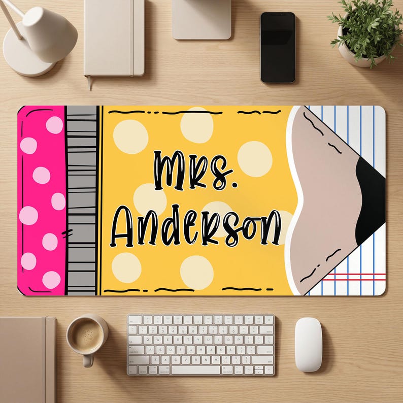 Personalized Teacher Desk Mat, Custom Teacher Pencil Desk Mat With Name, Teacher Gifts