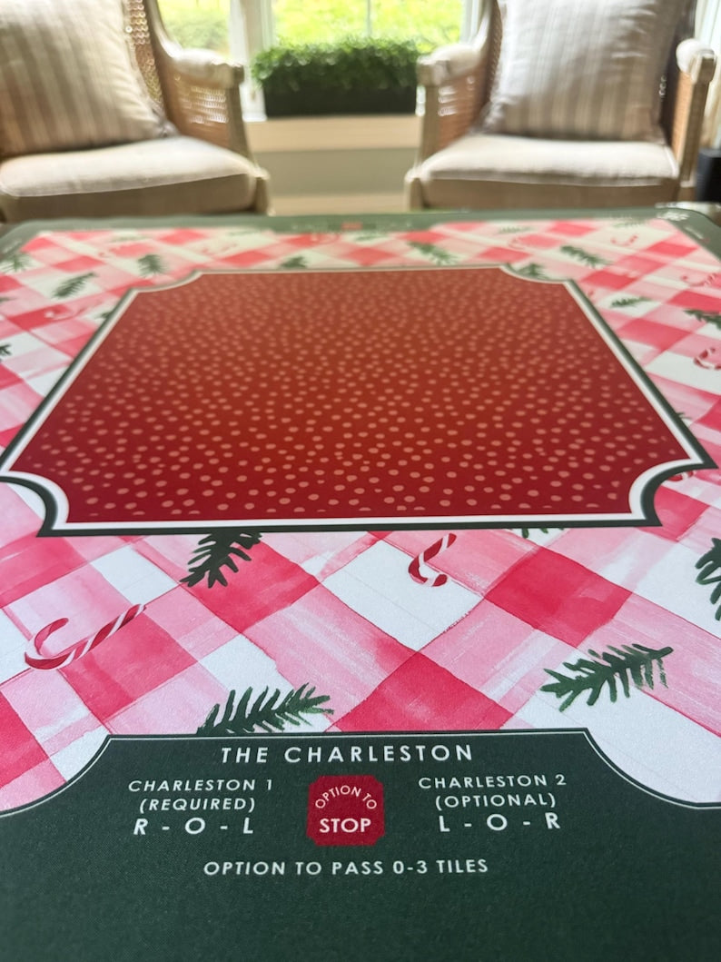 Candy Cane Lane Mahjong Mat, Holiday Mahjong Collection, Christmas Mahjong Mat, Red Gingham Mahjong Mat