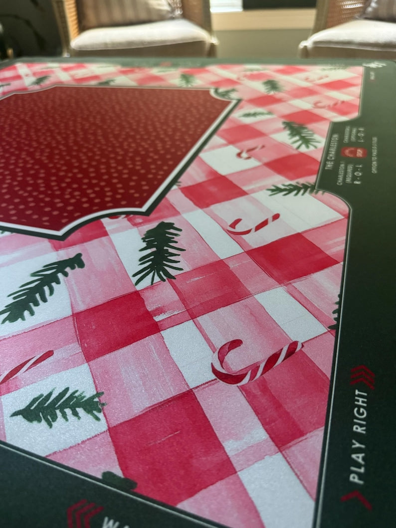 Candy Cane Lane Mahjong Mat, Holiday Mahjong Collection, Christmas Mahjong Mat, Red Gingham Mahjong Mat