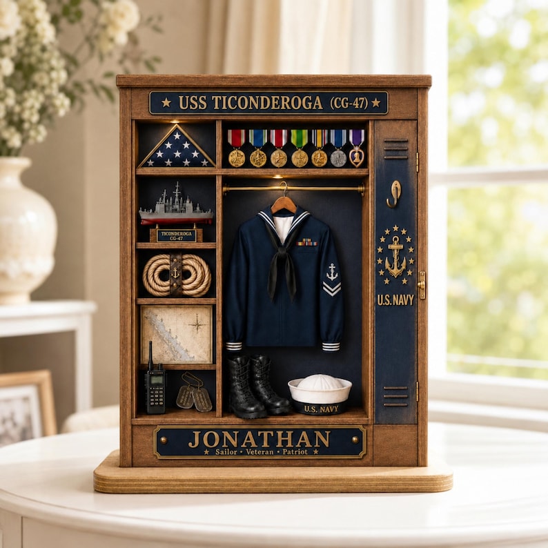 Custom Navy Sailor Wooden Plaque, Military Retirement Gift, US Navy Decor, Veteran Shadow Box