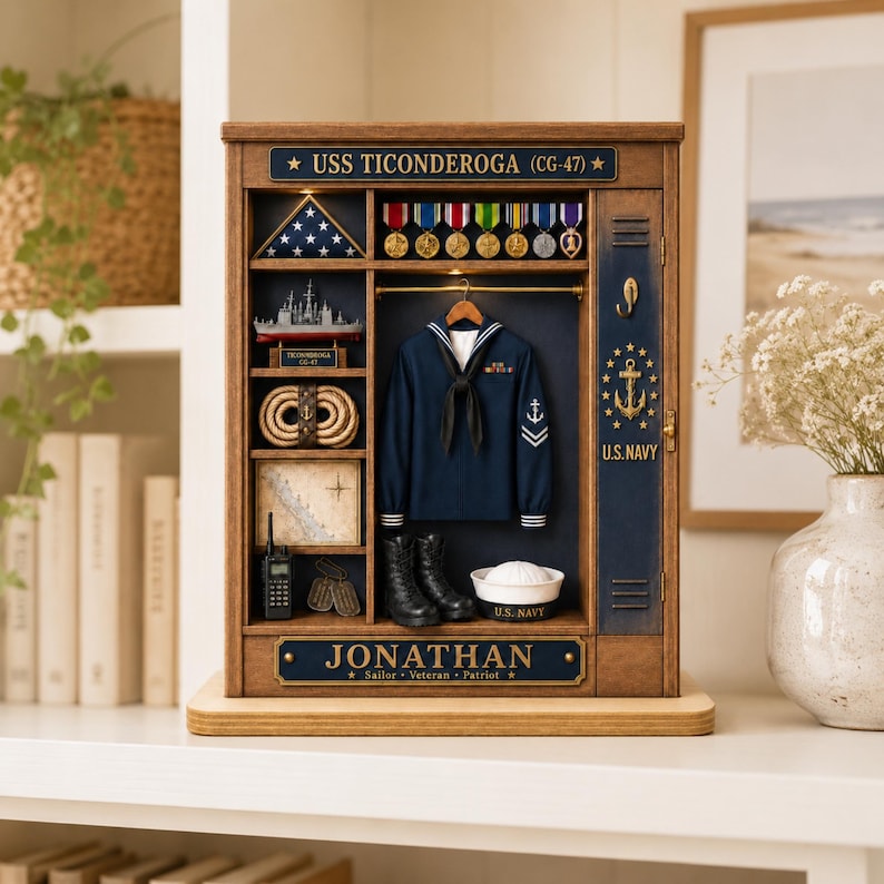 Custom Navy Sailor Wooden Plaque, Military Retirement Gift, US Navy Decor, Veteran Shadow Box