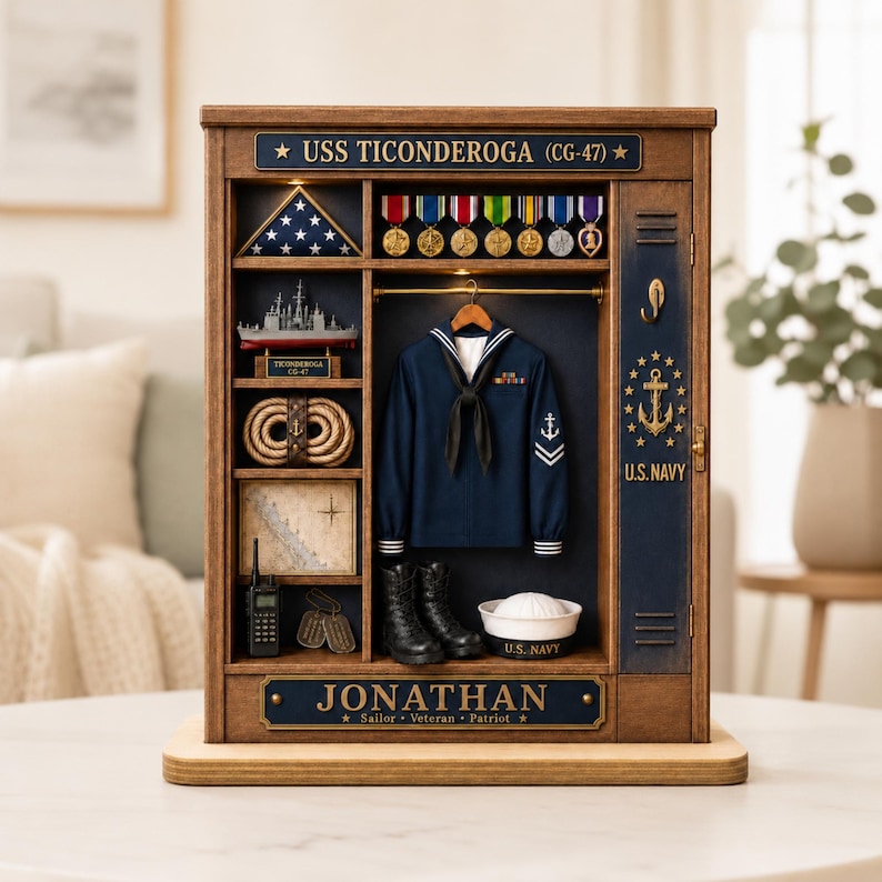 Custom Navy Sailor Wooden Plaque, Military Retirement Gift, US Navy Decor, Veteran Shadow Box