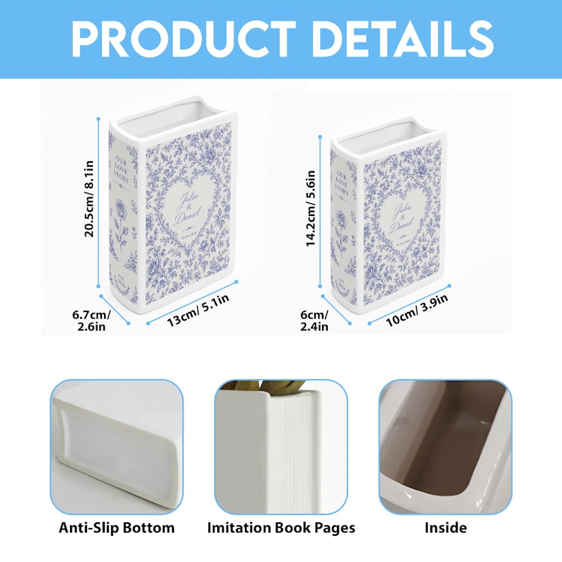 Custom Wedding Ceramic Book Vase, Engagement Toile De Jouy Flower Vase