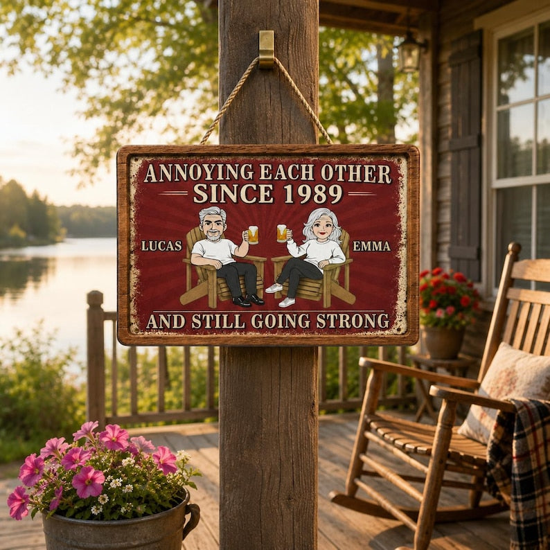 Personalized Couple Wood Sign, Annoying Each Other Since Custom Year Red Vintage