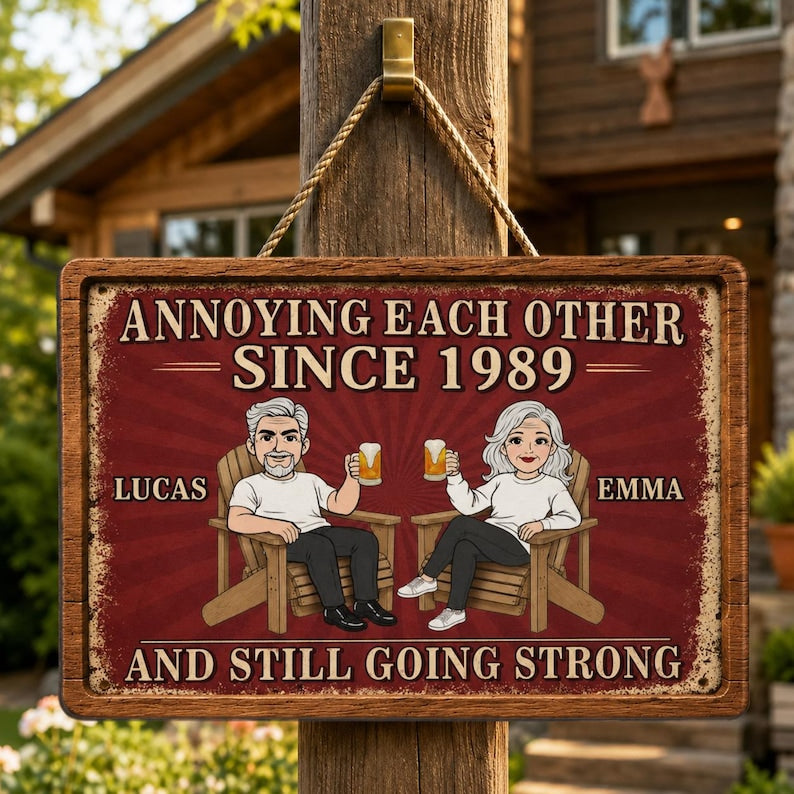 Personalized Couple Wood Sign, Annoying Each Other Since Custom Year Red Vintage