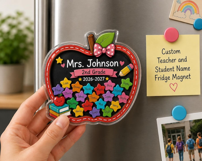 Custom Teacher Name Apple Magnet, Personalized Student Name Shaker Magnet