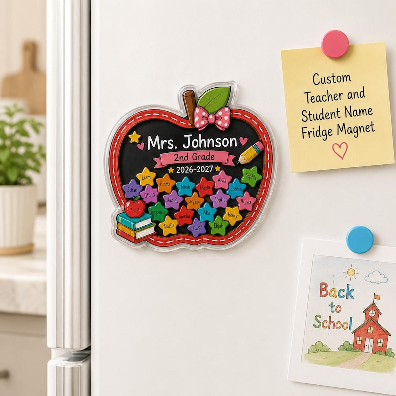 Custom Teacher Name Apple Magnet, Personalized Student Name Shaker Magnet