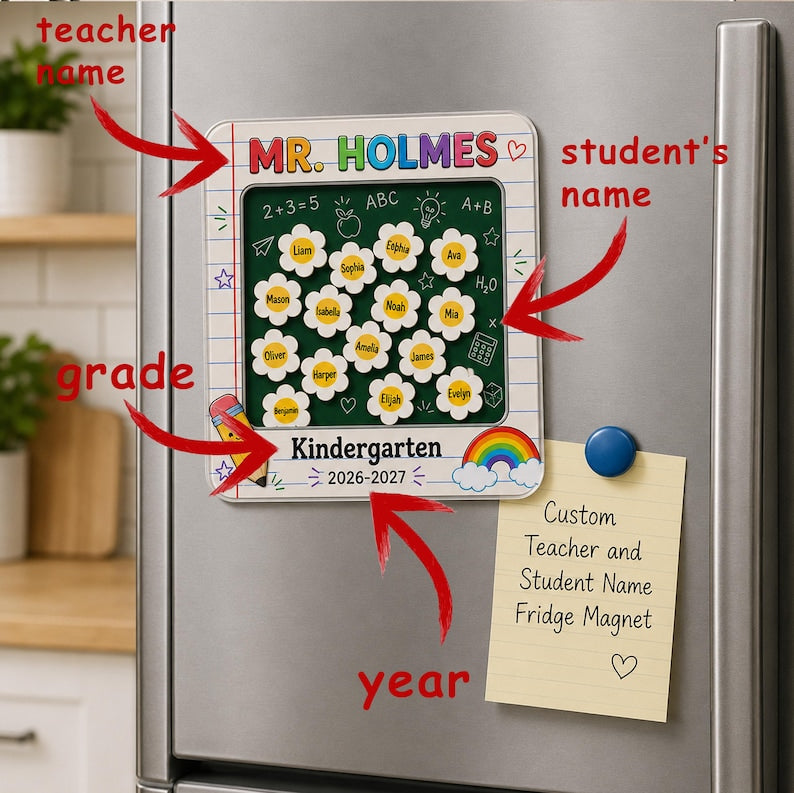 Personalized Teacher Magnet, Custom Classroom Magnet with Student Names, Kindergarten Teacher Gift