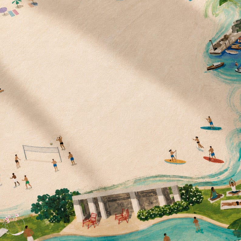 Coastal Island Mahjong Mat, American Mahjong Mat, Beach Resort Game Table Mat, Ocean Lover Table Game Gift
