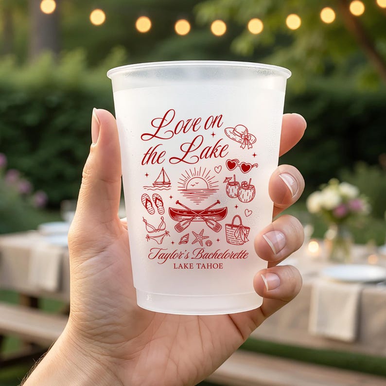 Personalized Love on the Lake Bachelorette Frosted Cups, Lake Theme Bach Party