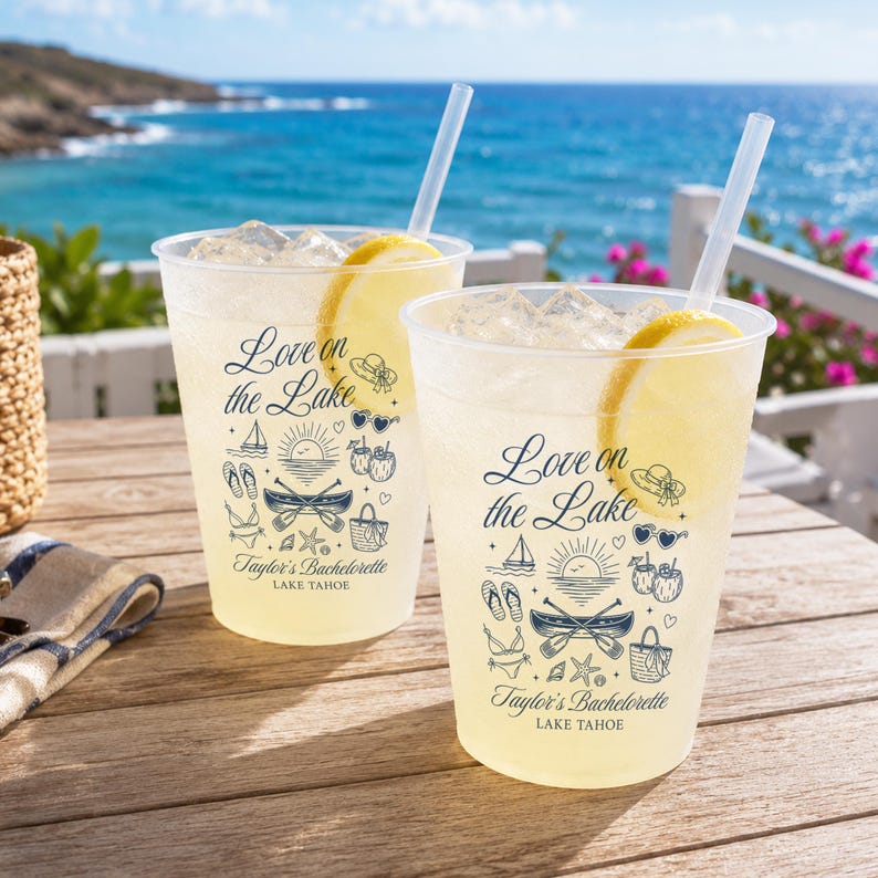 Personalized Love on the Lake Bachelorette Frosted Cups, Lake Theme Bach Party