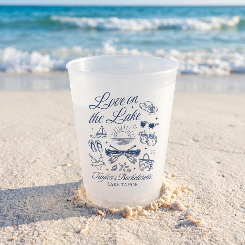 Personalized Love on the Lake Bachelorette Frosted Cups, Lake Theme Bach Party
