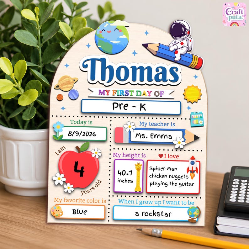 Custom First Day of School Sign, Back to School Board, Preschool Kindergarten 1st Day Photo Prop