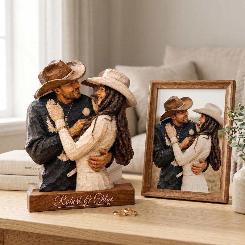 Personalized Wedding Photo Wooden Sign, Custom Couple Portrait With Pets, Bride Groom Keepsake