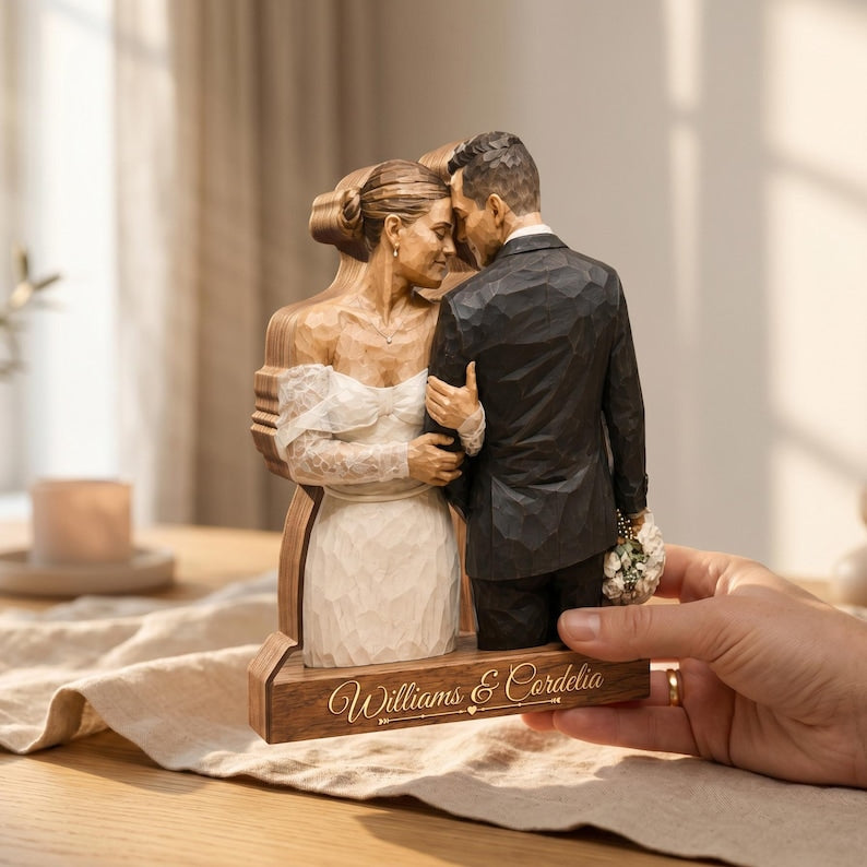 Personalized Wedding Photo Wooden Sign, Custom Couple Portrait With Pets, Bride Groom Keepsake