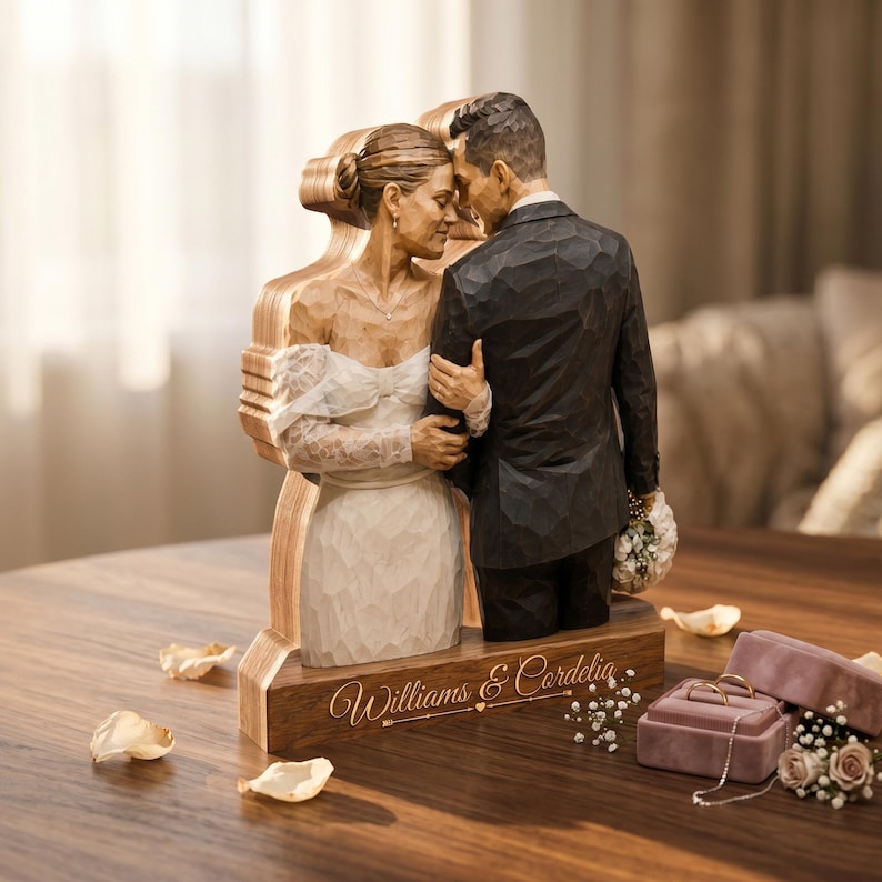 Personalized Wedding Photo Wooden Sign, Custom Couple Portrait With Pets, Bride Groom Keepsake