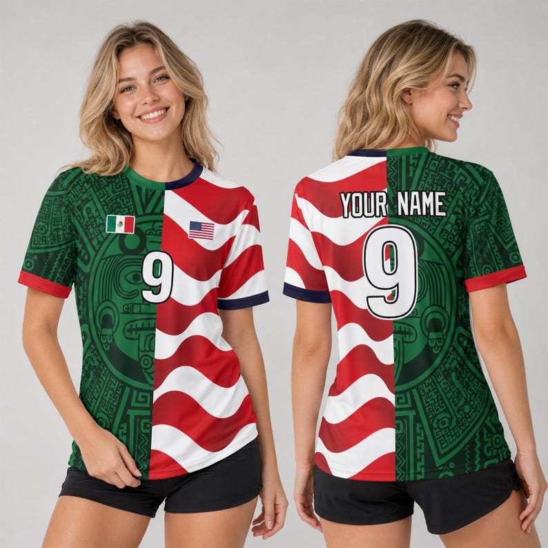 Custom Name Mexico USA Split Soccer Jersey, Personalized Mexican American Jersey