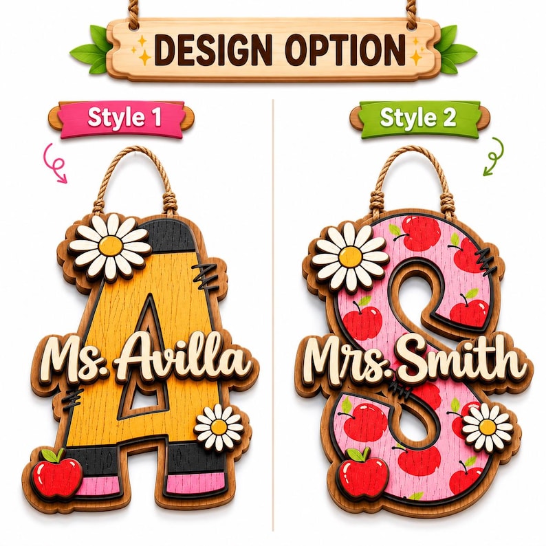 Personalized Alphabet Teacher Door Hanger, Back To School Teacher Gift, Custom Pencil Classroom Sign